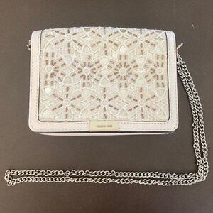 Michael Kors Clutch Crossbody Bag Purse Jade Medium Gusset Embroidered Leather